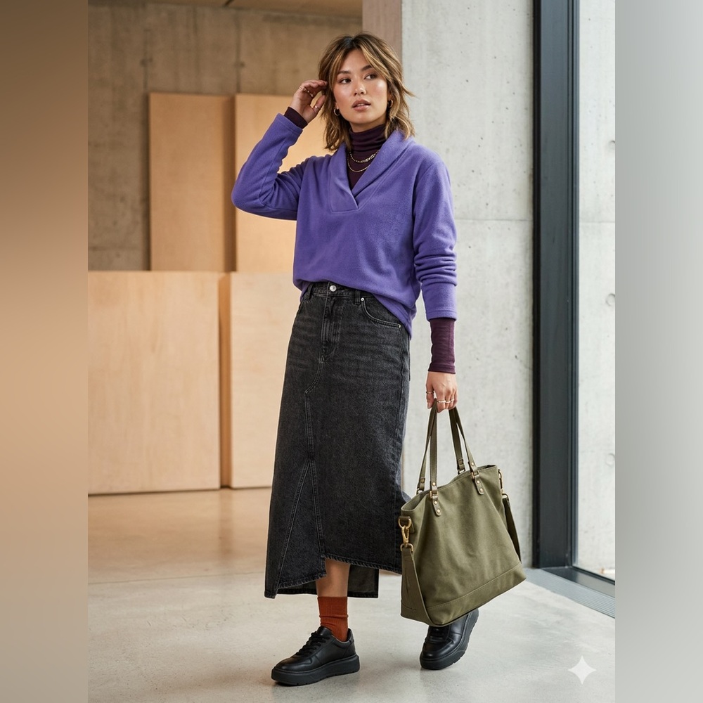 Purple V-Neck Pullover Sweater - Picture 3 of 5